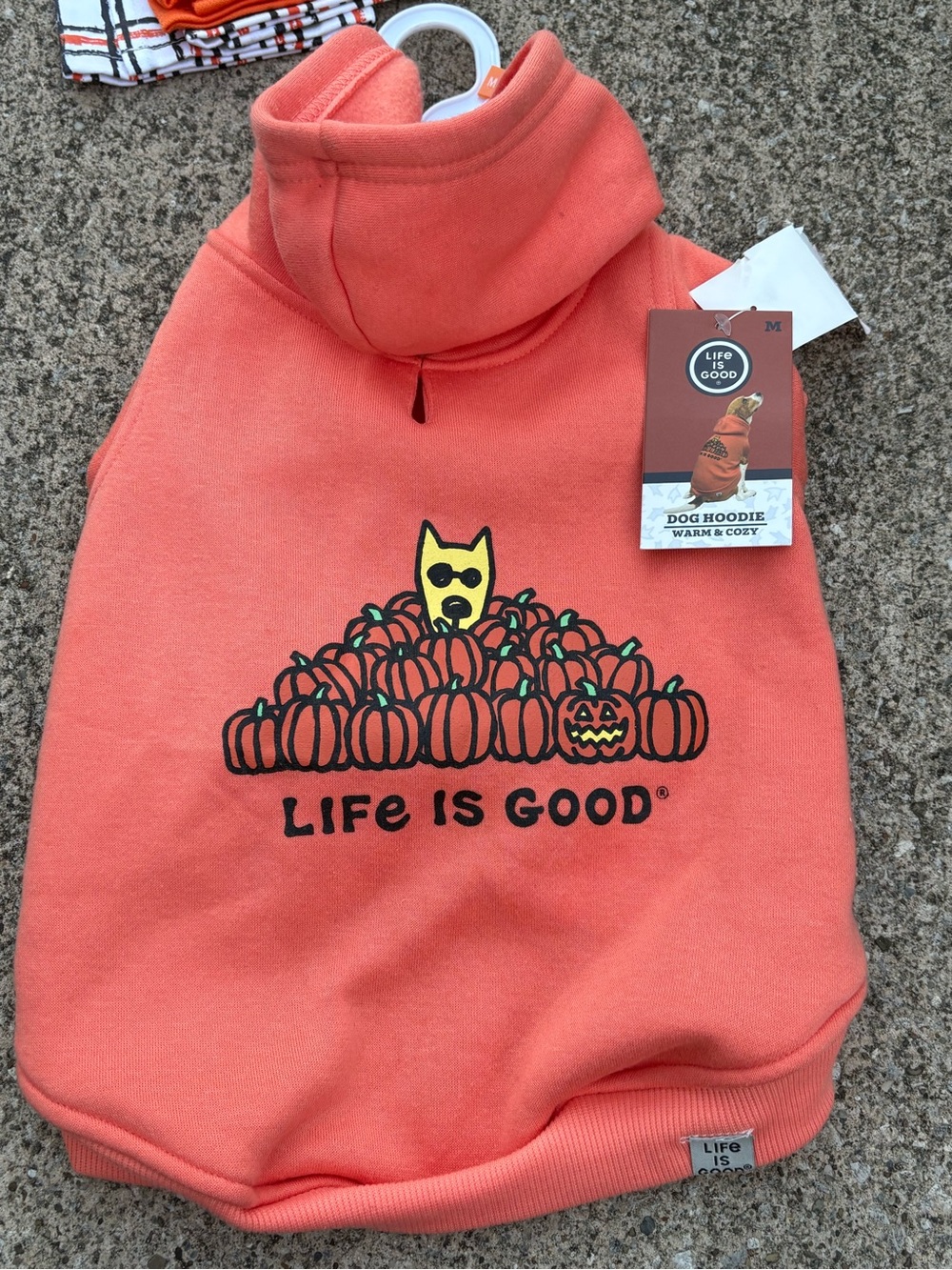 Life is Good Dog/Pet' Coral Pumpkin Pile Hoodie-size medium NWT!